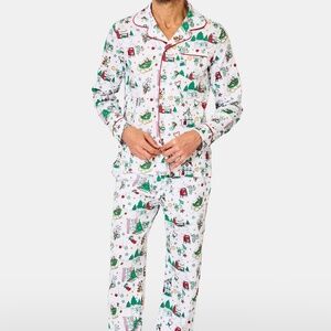 Roller Rabbit Mens Snow Village Long Sleeve Polo Pajamas Size LGREEN / L